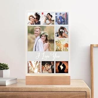Personalised Anniversary Couple Gifts for Him & Her, Personalised Photo Frame, Personalised Picture Frame with Night Light, Christmas Birthday Gifts for Women Men Girlfriend Boyfriend