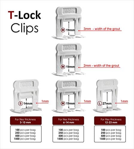 T-Lock TM 1/8" (3mm)" PERFECT LEVEL MASTER TM Professional" Anti lippage" Tile leveling system - (spacers only), Red wedges not included and sold separately! (250 Clips)