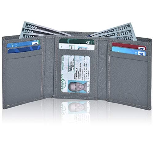 Genuine Leather Slim Trifold RFID Blocking Handmade Wallet with 7 Card slots +1ID Window + 2 Bill Compartment By Markhor (Grey Pebble)