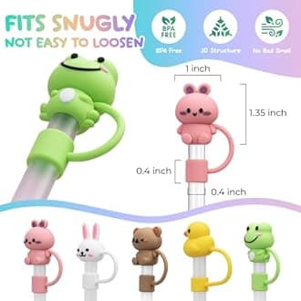 10mm Straw Toppers, Straw Cover Cap for Stanley 40&30 oz Tumbler, 5Pcs Reusable Straw Covers for Stanley Cup Accessories, Cute Animals