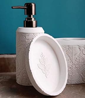 Hymmah Bathroom Accessories Set,Toothbrush Holder,Farmhouse Decor,4 Pcs Resin Gift Apartment Necessities, Contain Toothbrush Cup,Soap Dispenser & Dish,Tumbler