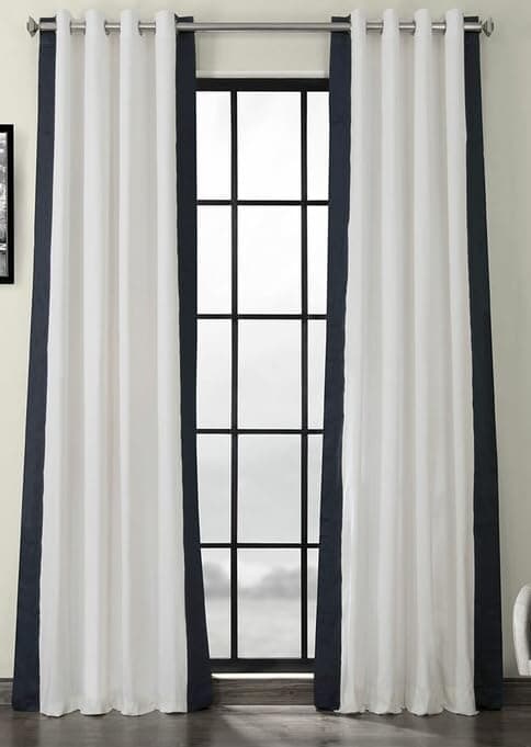 WWW.THROWPILLOW.IN White Curtains with Black Border - Premium Polyester Fabric, Elegant Window/Door Treatments for Home Decor- Set of 2 (5 Feet)