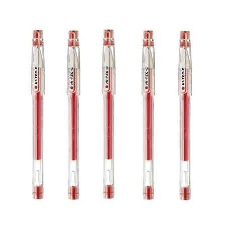 Hi-Tec-C 03 Gel Ink Pen, Micro Fine Point 0.3mm, Red Ink, LH-20C3, Value Set of 5