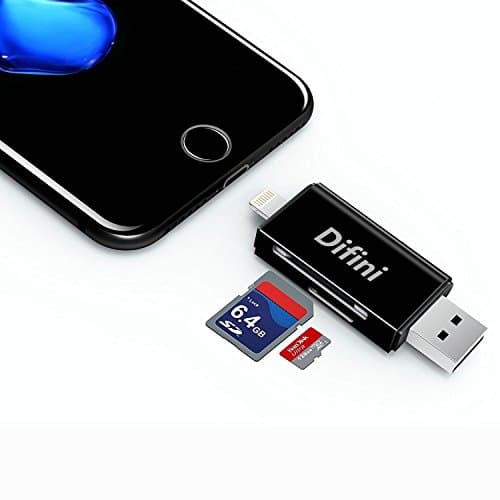 Difini Micro SD Card Reader, TF Memory Card Camera Reader Adapter Connector, External Storage Memory Expansion Compatible iPhone/iPad/Android Phones/Mac/PC, 3 in 1 (Black)