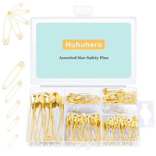 Huhuhero Safety Pins Assorted, 160-Pack 5 Different Sizes Small and Large Safety Pins for Clothes Fabric Costume, Nickel Plated Steel Pin Bulk, Sewing Arts Crafts Supplies, Gold