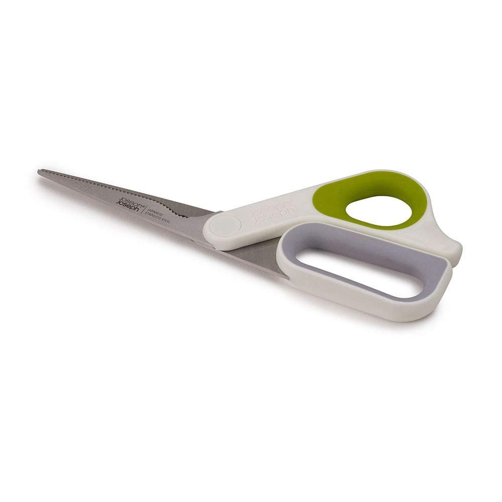 PowerGrip - Kitchen Scissors with Integrated Thumb Grip and herb Stripper, White/Green