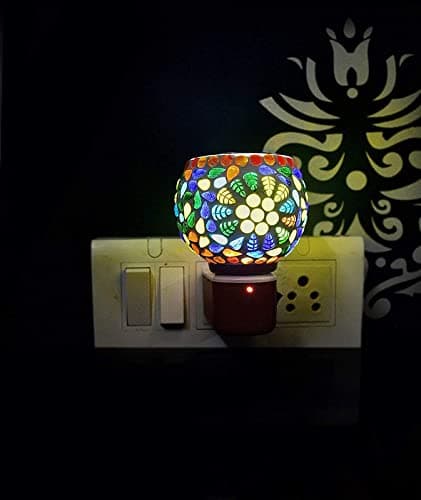 Kapur Dani Electrical Camphor Diffuser. Glass Kapoor Dhani & Essential Oil Diffuser with On Off Switch to Toggle Between Burner & Lamp (Fulpatti & Goti)
