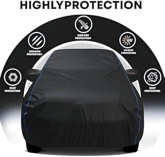 FAVY All Weather Resistant Car Body Cover Compatible with Mercedes Benz ML350 Scratch Proof, Anti-Dust, UV Protection with Windproof Buckle Strap and Mirror Pockets, Bottom Elastic Fitted-Black