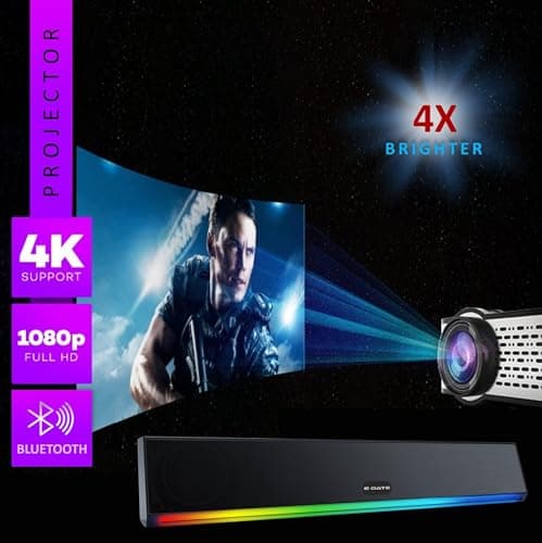 E GATE i9 Pro-Max 4X Brighter with Free Soundbar (C222 24 Watt - 3600 mAh Battery) | 400 ISO & 840fc Mega Brightness | Full HD 1080p Native | AV, VGA, HDMI, USB, Bluetooth| (i9-Pro-Max+ C222) EGate