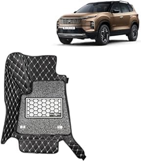 KINGSWAY Accessories Premium 7D Car Floor Mats Only Compatible with Tata Safari 6 Seater Year 2023 Onwards All Model, Set of 4 Pcs, 100% Waterproof & Washable Luxury 7D Car Foot Mats, Black