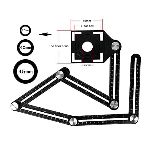 Multi Angle Measuring Ruler, Six-Sided Aluminum Alloy Template Tool, Multi Angle Measuring Tool with Ceramic Tile Punch Locator Hole Drill Guide for DIY Handymen Builders Carpenters Tilers Craftsmen