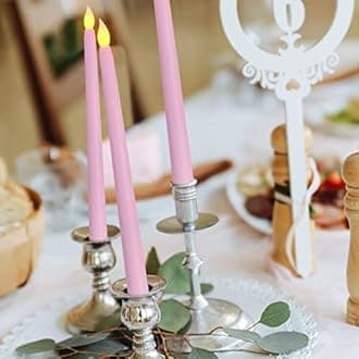 Pink Flameless Taper Candles with Remote, Battery Powered Halloween LED Candlesticks Set of 6