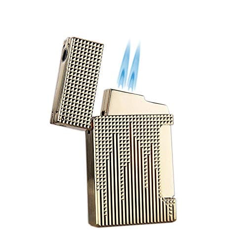 Double Torch Flames Cigar Lighter with Cigar Punch (Gold) …