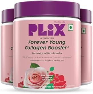 PLIX – THE PLANT FIX | Collagen Booster Powder to Support Healthy Skin | Supports Collagen Production, Antioxidants & Skin Health | Vitamin C, Hyaluronic Acid & Superfood Blend, Rose (3 x 200 g)