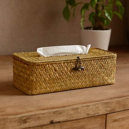 Woven Tissue Box Cover, Straw Storage and Car Using (Yellow, Rectangular)