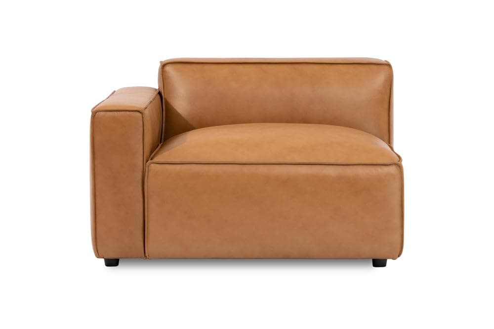 Valencia Nathan Modular Sectional Sofa - Left Hand Facing Chair - 100% Full Aniline Leather- Modern Couch for Lounge and Living Room, High-Resilience Foam Couch, Caramel Brown