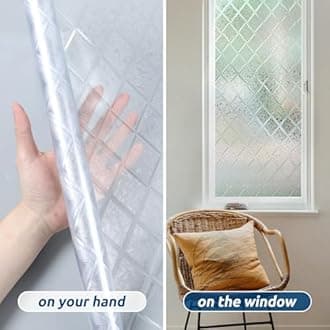 rabbitgoo Window Privacy Film, Decorative Privacy Window Film Sun Blocking, Frosted Glass Cling for Home Door, Non-Adhesive Static Cling Sticker Covering Heat Blocker, Clear, 35.4" x 118.1"