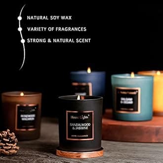 Home Lights Luxury Designer Scented Jar Candle, Rosegold Steel Lid and Silky Coloured Glass 100% Nature Soy Wax, 7.19 oz, Highly Scented & Long Lasting-Sandalwood & Jasmine