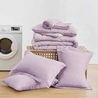 Love's cabin King Size Comforter Set Light Purple, 7 Pieces King Bed in a Bag, All Season Bedding Sets with 1 Comforter, 1 Flat Sheet, 1 Fitted Sheet, 2 Pillowcase and 2 Pillow Sham