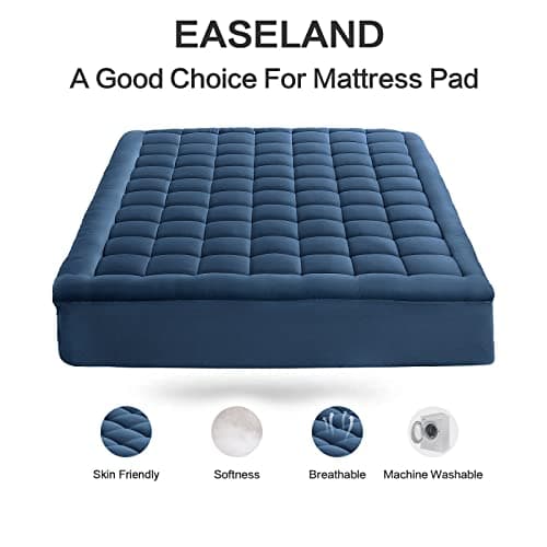 EASELAND Twin Size Mattress Pad Pillow Top Mattress Cover Quilted Fitted Mattress Protector Single 8-21" Deep Pocket Cooling Mattress Topper (39x75 Inches, Dark Blue)