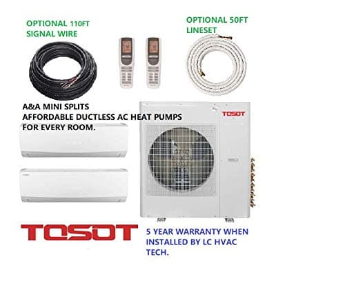 TOSOT 2 Zone Mini Split AIR Conditioner Heat Pump 36,000 BTU with 12,000-18,000- BTU Wall Unit 21 SEER Energy Star Toshiba Comp 5 Year Warranty TM36ML205 (50FT LINESETS & SIGNAL WIRE)