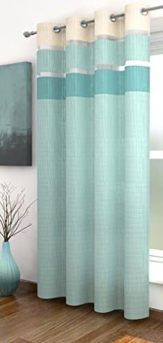 HOME EXPRESSIONS Plain Striped Voile Curtain Panel Duck Egg Blue Voile Eyelet Curtain Panel 55 x 90 Drop (140cm x 229cm) Approx Plain Cream Eyelet Ring top Elegant Door Curtain