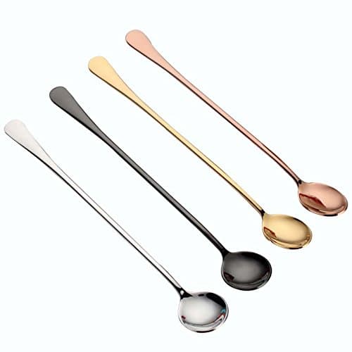 CosCosX 4 Pcs 8-inch Long Handled Spoon, Coffee Spoon, Ice Cream Spoon, Tea Spoon, Stainless Steel Cocktail Stirring Mixing Spoons (4 Round Head Spoons) SILVER GOLD ROSEGOLD BLACK