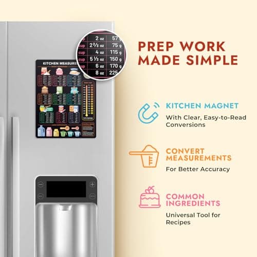 Kitchen Conversion Chart Magnet - Dark - Vintage Style - 1 Piece - Vinyl Material - Refrigerator Magnet