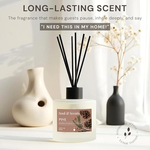 Soul & Scents 120 ml Pine Reed Diffuser Set | Free 6 Fiber Reed Sticks |Toxin Free & Stress Relief | Long Lasting | Smoke Less Room Freshener for Home, Bedroom, Living Room & Office