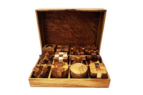 Handmade Puzzle Sets - Twelve Brain Teasers with The Puzzle Showcase, 12 Wooden Game Gift Set Handmade Wooden Puzzles for Adults