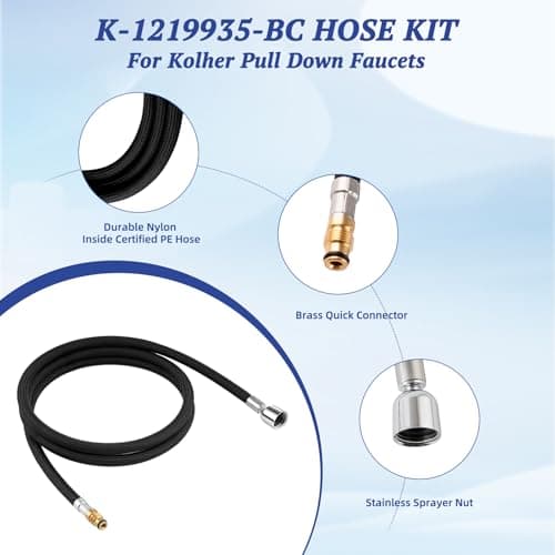 K-1219935-BC Hose Kit Compatible with Kohler Pull Down Kitchen Faucet with Docknetik Magnetic Docking System, 68 Inches Kitchen Faucet Hose Replacemnet Part of K-1304674-BC, Chrome Nut