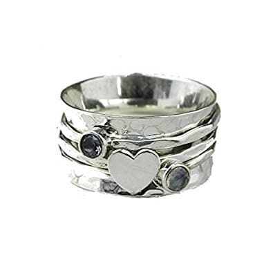 925 Solid Sterling Silver Spinning Ring. Moonstone Heart Thumb/Finger Worry Spinner Ring.. Size N