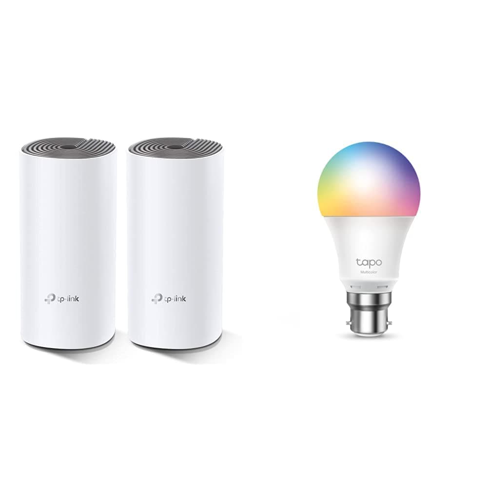 TP-link Deco M4(2-Pack) Dual Band WiFi Mesh AC1200 Smart Router and Free Color tp-link Tapo Smart WiFi Bulb Tapo L530B 8.7W