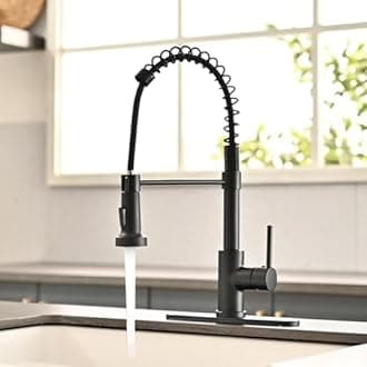 OWOFAN Kitchen Faucets, Commercial Black Stainless Steel Pull Down Sprayer Single Hole Single Handle RV Farmhouse Laundry Outdoor Faucet for Kitchen Sink, llaves para fregaderos de cocina