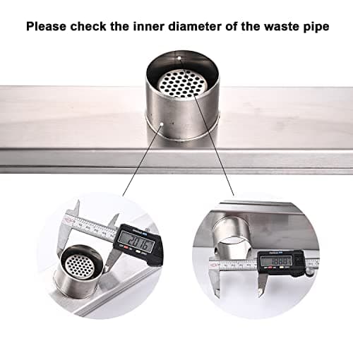 24 Inch Brushed Stainless Steel Modern Shower Drain, Rectangular Trench Drain with Tile-in Pattern Cover, Hair Catcher & Strainer Basket