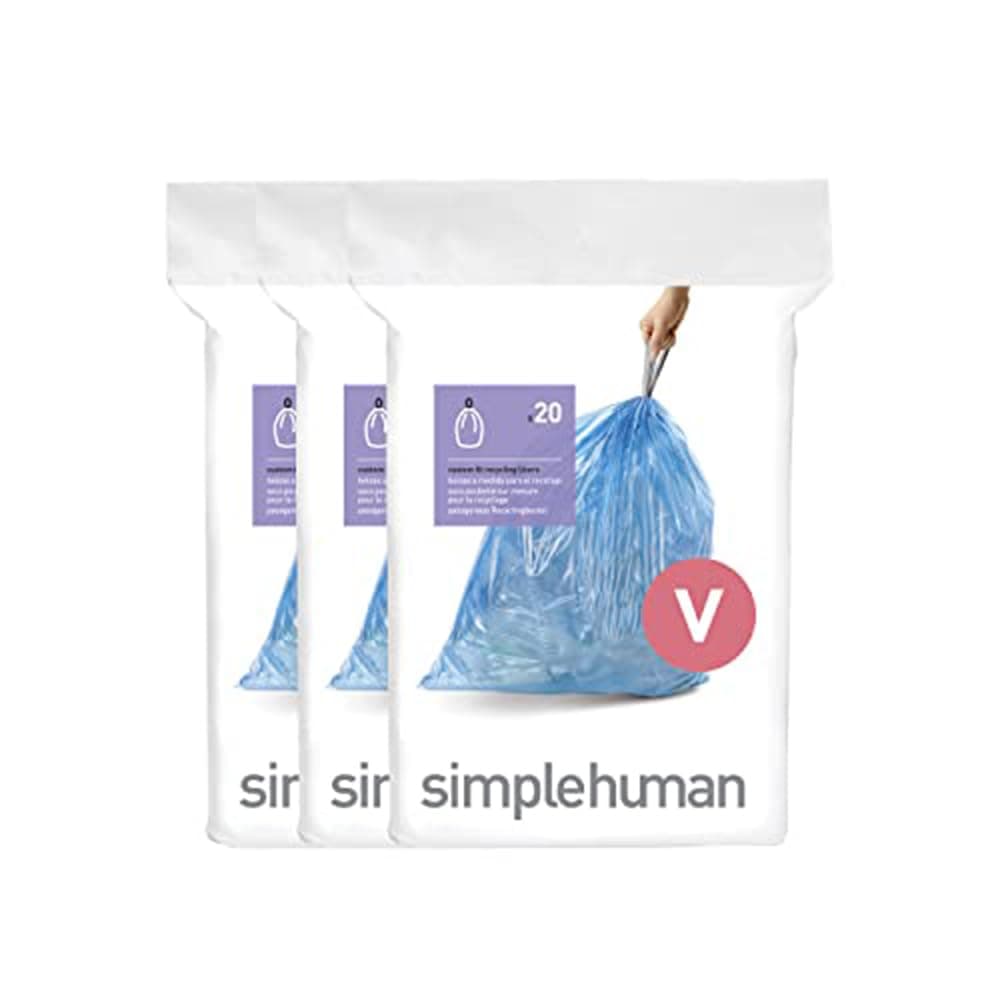 simplehuman CW0269 code V Custom Fit Bin Liner Bulk Pack, Blue Plastic (3 Pack of 20, Total 60 Liners)