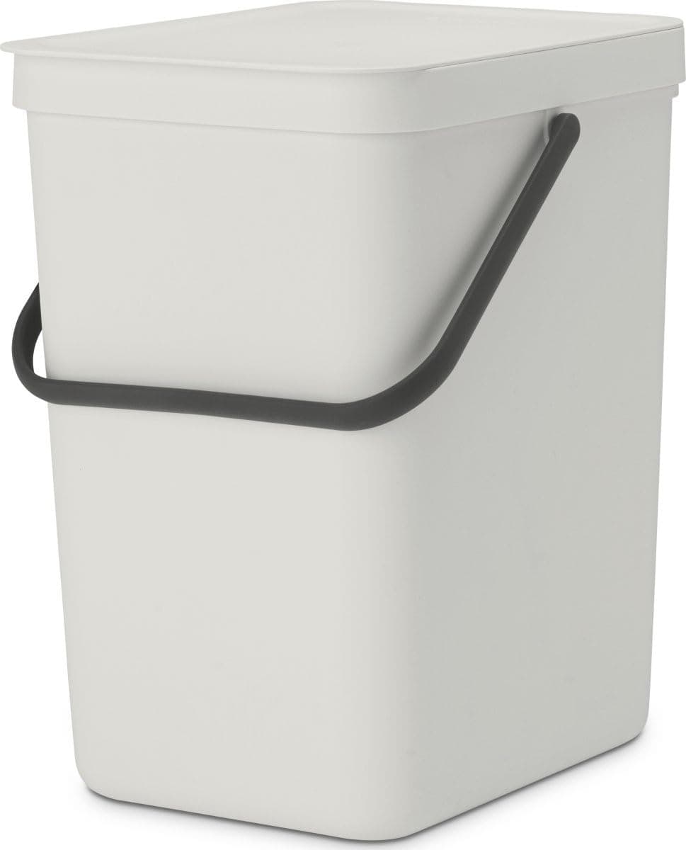 Sort & Go Waste Bin 25L - Large Recycling Bin for Kitchen - Stay Open Lid - Carry Handle - Easy to Clean - Fits Closely to the Wall - Compost Bin - Light Grey - 27 x 35 x 40 cm