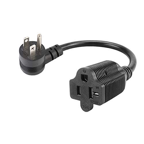 1-Foot Down Angle 15 Amp Household AC Plug to 20 Amp T Blade Adapter Cable，14AWG 1-Foot 20 to 15 Amp Adapter Cord Nema 5-15P to 5-15R/5-20R 20Amp Comb AC Power Cord,15a to 20a Adapter Black