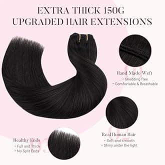 MAXITA Clip in Hair Extensions Real Human Hair, Remy Human Hair Clip in Extensions for Women, Natural Human Hair, 22 inch 150g 9Pcs, Natural Black