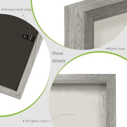 FrameWorks 11x14 Driftwood Wooden Shadow Box Frame – Soft Felt Back, Tempered Glass, and Included Elegant White Ball Push Pins