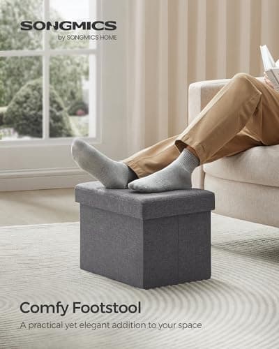 SONGMICS Small Folding Storage Ottoman, Foot Rest Stool, Cube Footrest, 12.2 x 16.1 x 12.2 Inches, 286 lb Load Capacity, for Living Room, Bedroom, Home Office, Dorm, Dark Gray ULSF102G01