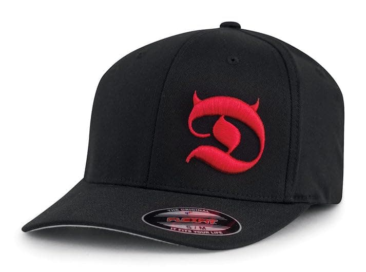- Horned D 6-Panel Men's Cap – Baseball Hat w/ Curved Bill, Red Front & Back Embroidery Design, True Fit - Black