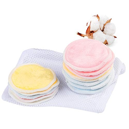 Reusable Makeup Remover Pads 16 Pack 3 Layers, Reusable Soft Cotton Rounds for Face,Washable Organic Bamboo Cotton Pads with Laundry Bag for Face Makeup Remove(4 Colors)