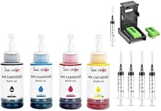 INKSPOT Refill Kit with Suction Tool Combo Pack of High Yield Inkjet Cartridge Ink Refill Compatible for HP and Canon Cartridge Printers - 100ml Per Bottle