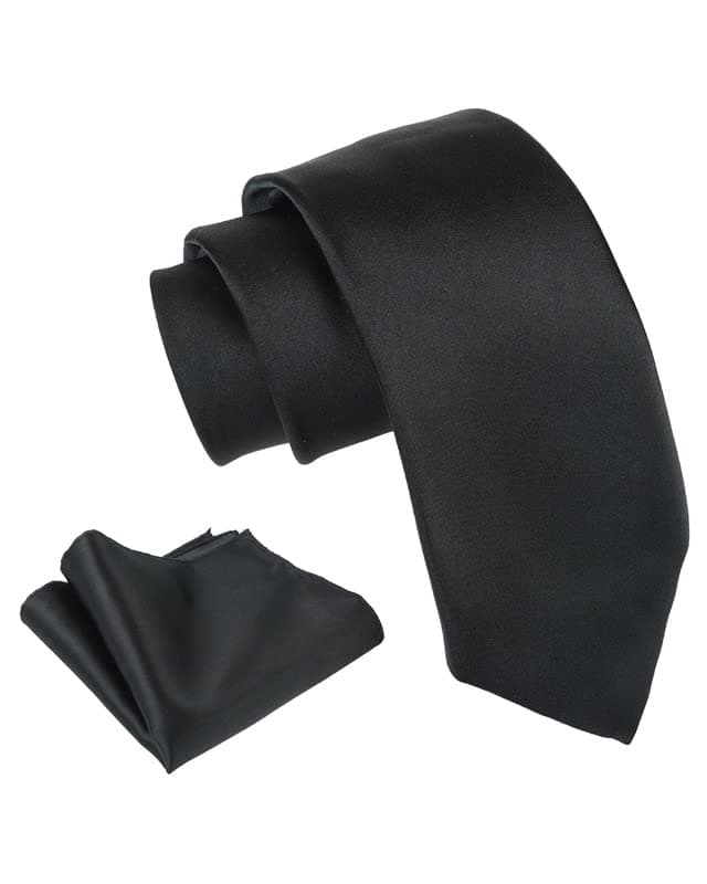 AXLONMen's Solid Micofiber Formal Tie Necktie with Pocket Square Set for Men (40 Colors) (AXSOLID_PN), Black, Free Size