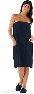 Boca Terry Womens Spa Wrap - 100% Cotton Spa, Shower, Bath and Gym Towel w Snaps, Towel Wrap for Women, Black, Medium/Large