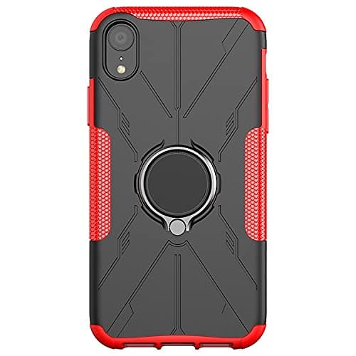MobirushMecha) iPhone XR Hybrid Shockproof Bumper Defender, Polycarbonate Ring Case Back Cover for iPhone XR - Red