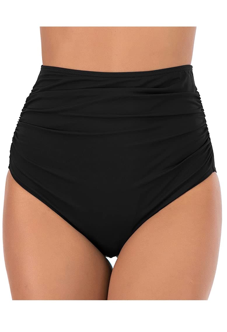 Women's High Waisted Bikini Bottoms Solid Ruched Tummy Control Swim Briefs