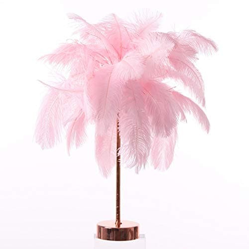 Feather Table Lamp, Bedroom Bedside Lamp, Modern Romantic Bedside Lamp is Suitable Soft Lighting Romantic Atmosphere Light for Living Room Wedding Room Bedroom (US USB Plug) (Pink)