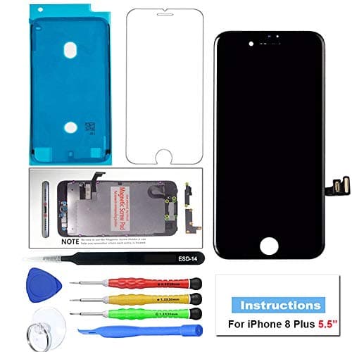 for iPhone 8 Plus LCD Screen Replacement Black 5.5 inch,3D Touch Screen Digitizer Assembly with Complete Repair Tools and Screen Protector